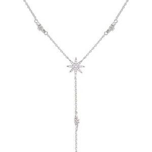 espere Star Drop Y Shaped Lariat Necklace Plated with 14K Rose Gold/White Gold